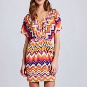 Trina Turk Multicolored Zig Zag Chevron‎ V-Neck Mini Dress 4